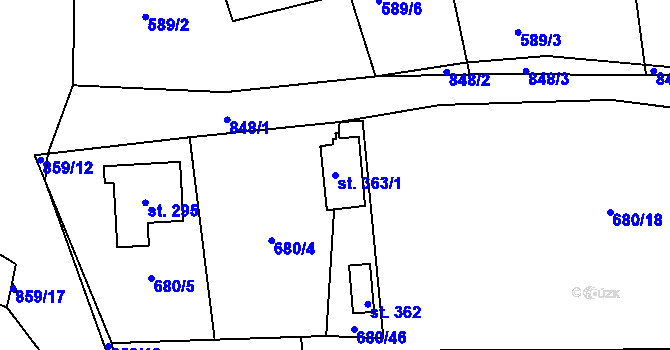 Parcela st. 363/1 v KÚ Láz, Katastrální mapa