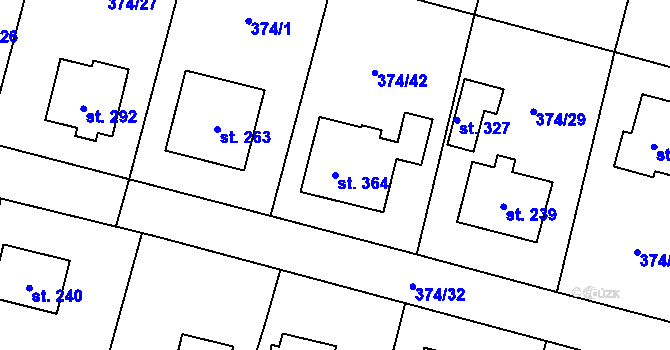 Parcela st. 364 v KÚ Láz, Katastrální mapa