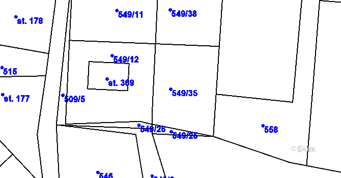 Parcela st. 549/35 v KÚ Láz, Katastrální mapa