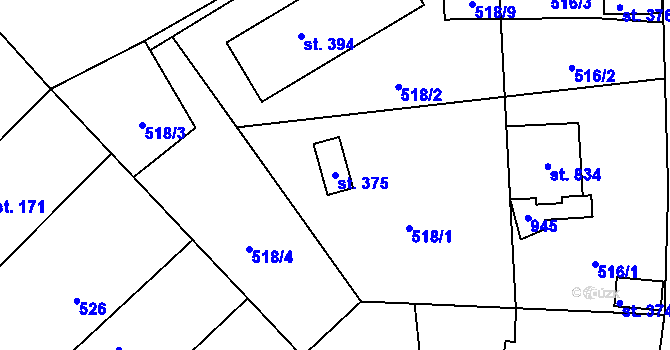 Parcela st. 375 v KÚ Láz, Katastrální mapa