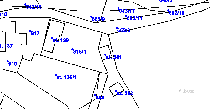 Parcela st. 381 v KÚ Láz, Katastrální mapa
