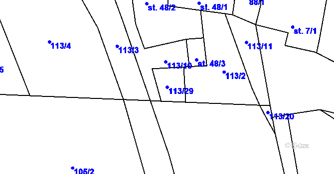 Parcela st. 113/29 v KÚ Láz, Katastrální mapa