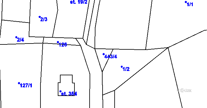 Parcela st. 443/4 v KÚ Láz, Katastrální mapa