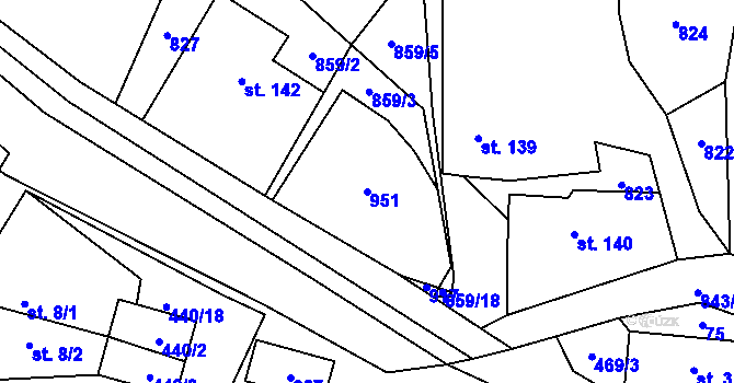 Parcela st. 951 v KÚ Láz, Katastrální mapa