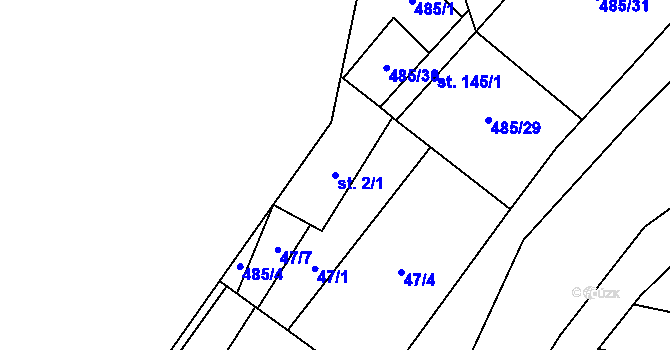 Parcela st. 2/1 v KÚ Lazinov, Katastrální mapa