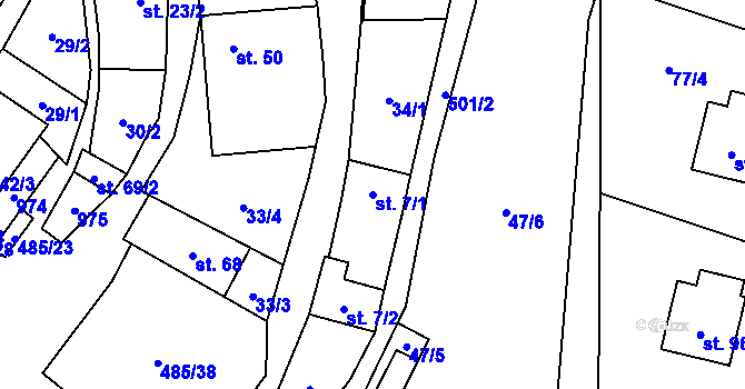 Parcela st. 7/1 v KÚ Lazinov, Katastrální mapa