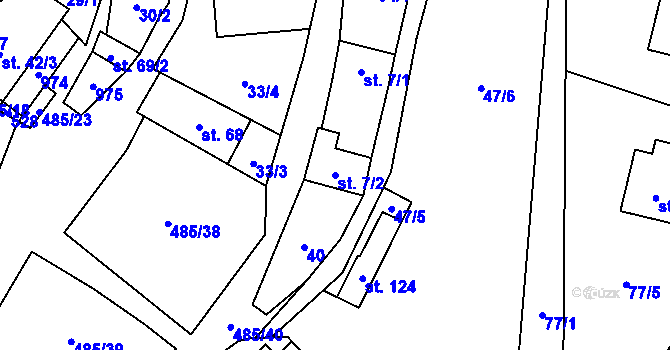 Parcela st. 7/2 v KÚ Lazinov, Katastrální mapa