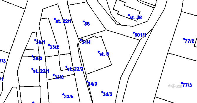 Parcela st. 8 v KÚ Lazinov, Katastrální mapa