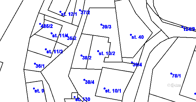 Parcela st. 10/2 v KÚ Lazinov, Katastrální mapa