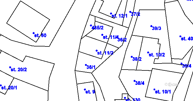 Parcela st. 11/2 v KÚ Lazinov, Katastrální mapa