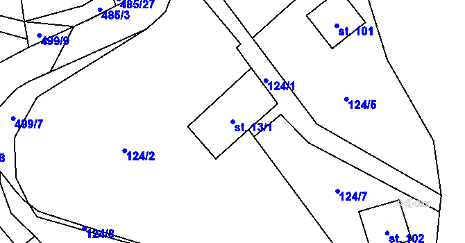 Parcela st. 13/1 v KÚ Lazinov, Katastrální mapa
