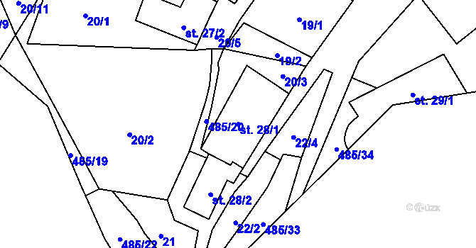 Parcela st. 28/1 v KÚ Lazinov, Katastrální mapa