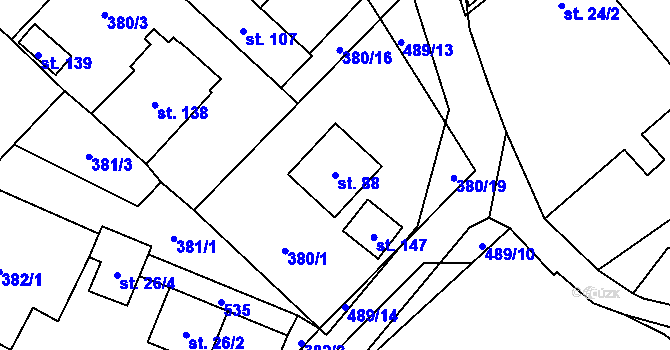 Parcela st. 88 v KÚ Lazinov, Katastrální mapa