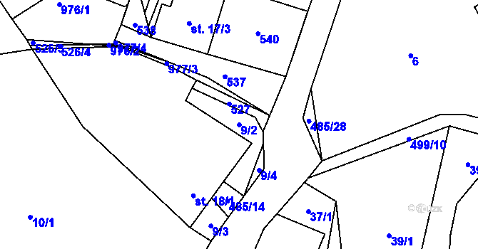 Parcela st. 9/2 v KÚ Lazinov, Katastrální mapa