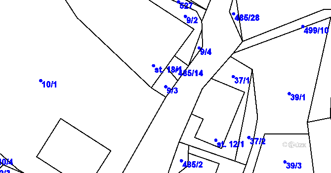 Parcela st. 9/3 v KÚ Lazinov, Katastrální mapa
