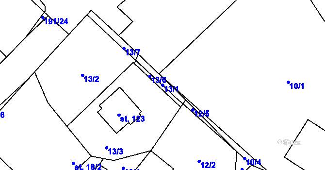 Parcela st. 13/1 v KÚ Lazinov, Katastrální mapa