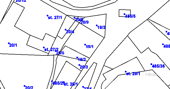 Parcela st. 19/1 v KÚ Lazinov, Katastrální mapa