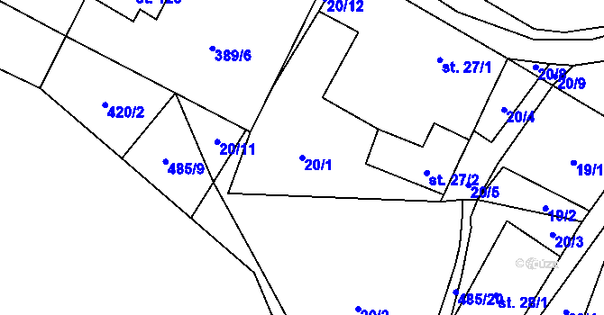Parcela st. 20/1 v KÚ Lazinov, Katastrální mapa