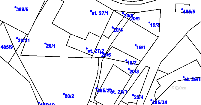 Parcela st. 20/5 v KÚ Lazinov, Katastrální mapa