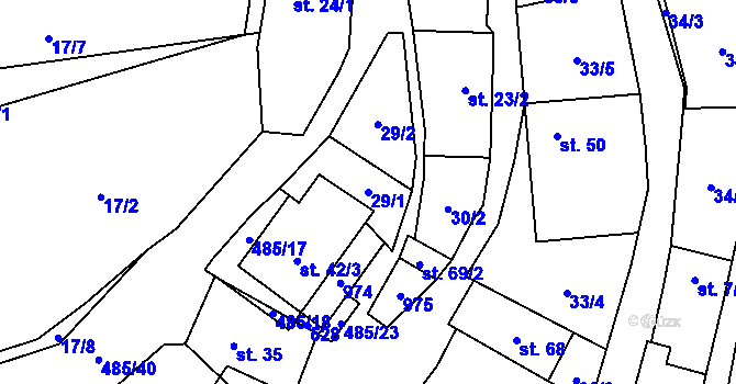 Parcela st. 29/1 v KÚ Lazinov, Katastrální mapa