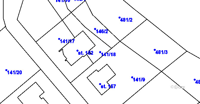 Parcela st. 141/18 v KÚ Lazinov, Katastrální mapa