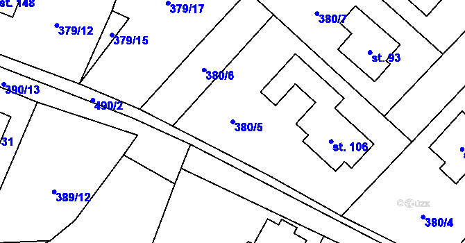 Parcela st. 380/5 v KÚ Lazinov, Katastrální mapa