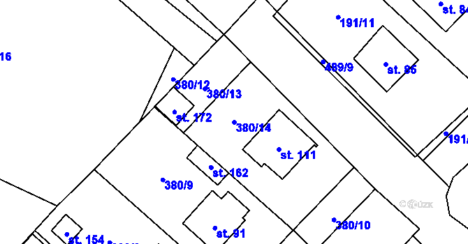 Parcela st. 380/14 v KÚ Lazinov, Katastrální mapa