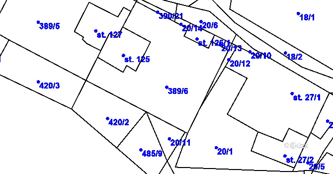 Parcela st. 389/6 v KÚ Lazinov, Katastrální mapa