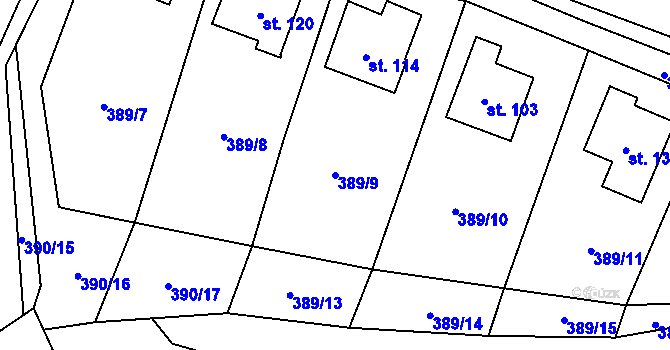 Parcela st. 389/9 v KÚ Lazinov, Katastrální mapa