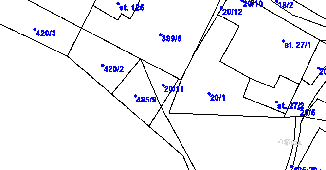 Parcela st. 20/11 v KÚ Lazinov, Katastrální mapa