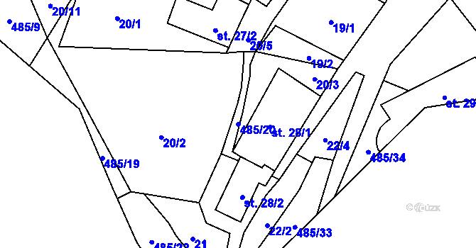 Parcela st. 485/20 v KÚ Lazinov, Katastrální mapa