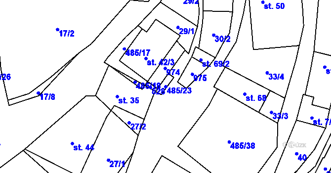 Parcela st. 485/23 v KÚ Lazinov, Katastrální mapa