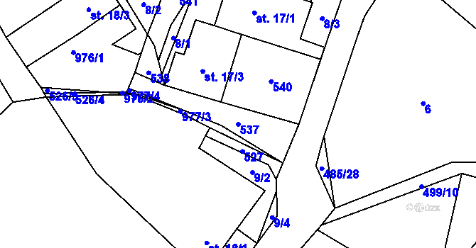 Parcela st. 537 v KÚ Lazinov, Katastrální mapa