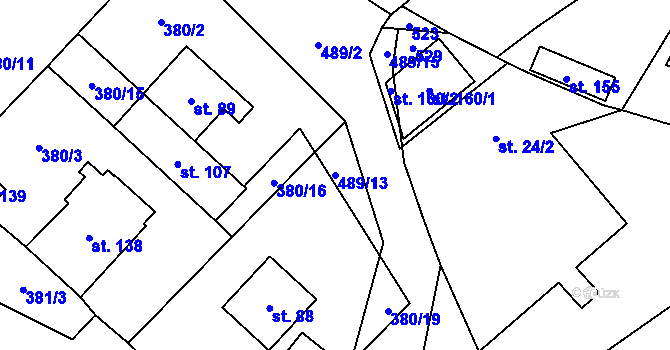 Parcela st. 489/13 v KÚ Lazinov, Katastrální mapa