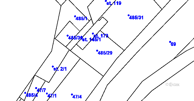 Parcela st. 485/29 v KÚ Lazinov, Katastrální mapa