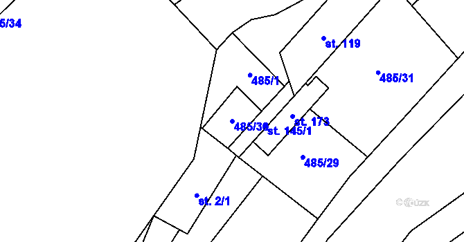 Parcela st. 485/30 v KÚ Lazinov, Katastrální mapa