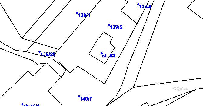 Parcela st. 83 v KÚ Brtev, Katastrální mapa