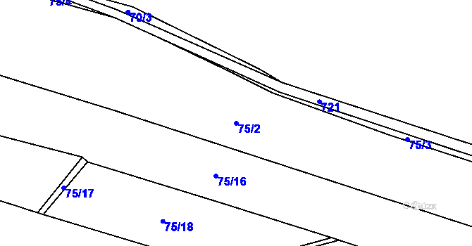 Parcela st. 75/2 v KÚ Brtev, Katastrální mapa