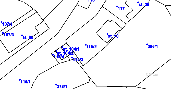 Parcela st. 115/2 v KÚ Brtev, Katastrální mapa