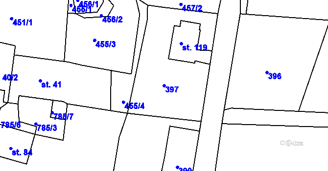Parcela st. 397 v KÚ Brtev, Katastrální mapa