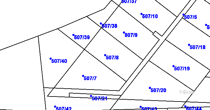 Parcela st. 507/8 v KÚ Brtev, Katastrální mapa