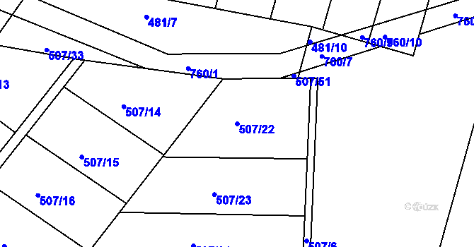 Parcela st. 507/22 v KÚ Brtev, Katastrální mapa