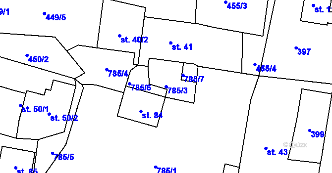 Parcela st. 785/3 v KÚ Brtev, Katastrální mapa