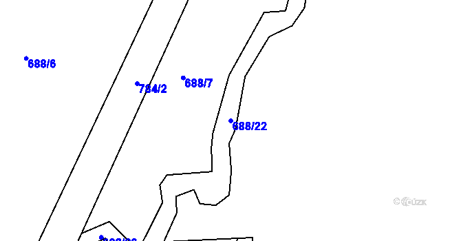 Parcela st. 688/22 v KÚ Brtev, Katastrální mapa