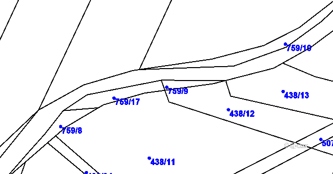 Parcela st. 759/9 v KÚ Brtev, Katastrální mapa