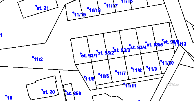 Parcela st. 93/2 v KÚ Dolní Nová Ves, Katastrální mapa