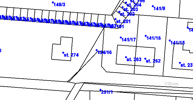 Parcela st. 124/16 v KÚ Dolní Nová Ves, Katastrální mapa