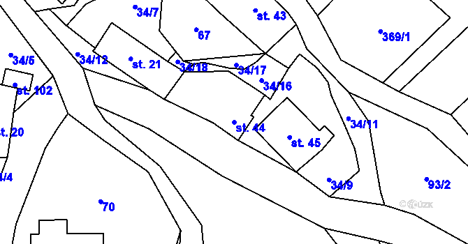 Parcela st. 44 v KÚ Hřídelec, Katastrální mapa