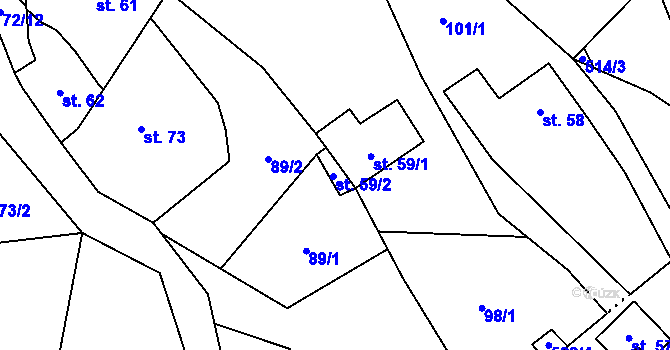 Parcela st. 59/2 v KÚ Hřídelec, Katastrální mapa