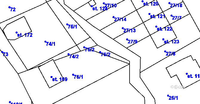 Parcela st. 76/2 v KÚ Lány u Lázní Bělohradu, Katastrální mapa